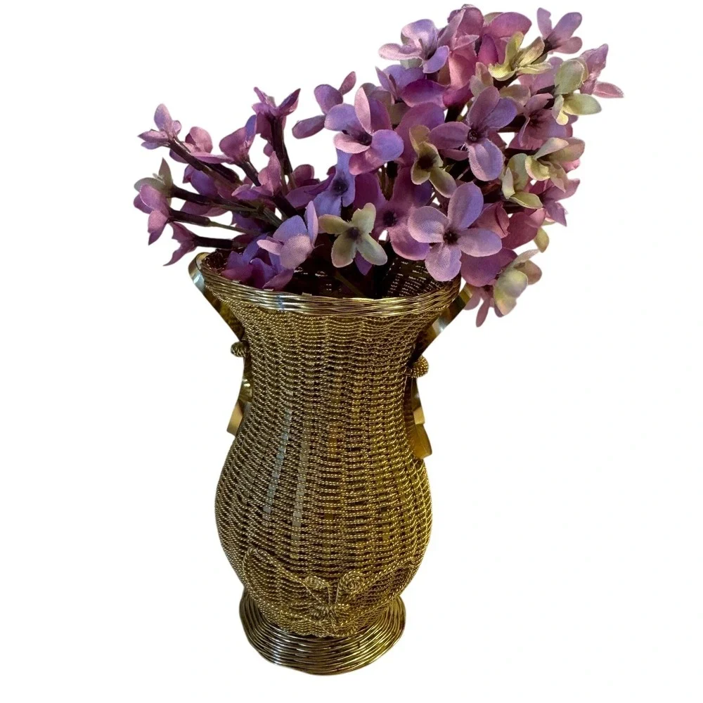 Gold Wire Wrapped Vase Decorative Tabletop Accent Elegant‎ Home Decor